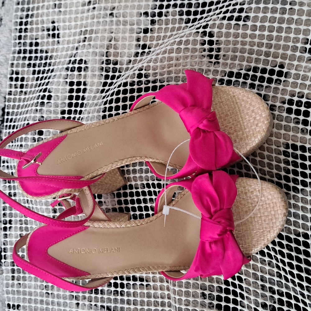 Antonio Melani Bindi Satin Bow Raffia Platform Sandals - Picture 3 of 9